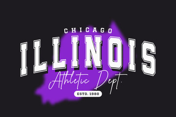 Chicago, Illinois t-shirt design. Slogan t-shirt print design in American college style. Athletic typography for tee shirt print in university and college style. Vector