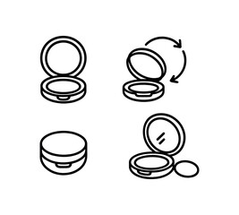 Compact makeup case outline icons open, closed, refill, mirror variations vector icon illustration