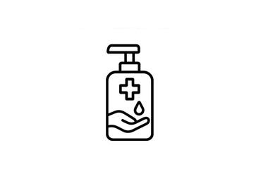 Hand sanitizer icon with pump dispenser and hygiene symbol in black and white vector icon illustration