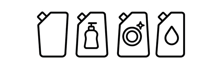 Soap bottle and cleaning symbols in minimalist line art vector icon illustration