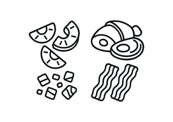 Breakfast icon set bacon, eggs, pineapple, and ham outline vector icon illustration