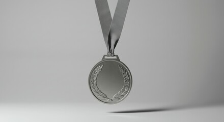 Silver Medal with Laurel Design Hanging on Ribbon
