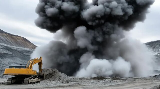 Blasting operations at an iron ore quarry.