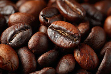 Detailed shot of roasted coffee beans in Barcelona, Spain, with sunlight enhancing their rich color, representing the culture of coffee in this vibrant city