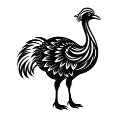 Black ostrich vector illustration, ostrich silhouette vector, ostrich vector icon, Ostrich emu bird vector illustration on a white background