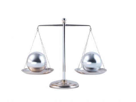 Metallic Spheres Balancing on a Classic Scale, Symbolizing Fairness, Justice, and Equality.