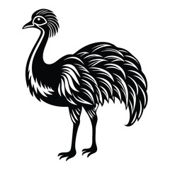 Black ostrich vector illustration, ostrich silhouette vector, ostrich vector icon, Ostrich emu bird vector illustration on a white background