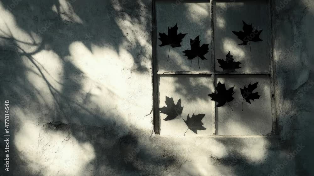 Poster Leafy patterns on a wall next to a window, creating a natural design