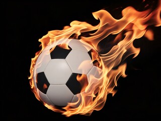 Fototapeta premium A soccer ball engulfed in flames, symbolizing energy and intensity in sports.