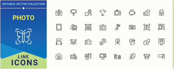 Photo icon set. Included photograph, cam, picture and more. Photography modern icon set. Outline symbol collection. Vector illustration in modern line style.
