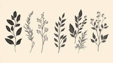 Floral branch. Hand drawn wedding herb, plant and monogram with elegant leaves for invitation save the date card design. Botanical rustic trendy greenery vector illustration , no logos, no brands