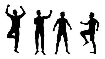 Silhouettes Happy Men Silhouettes Success Happy Emotion Win Collection Jump Celebration Vector Illustration