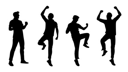 Silhouettes Happy Men Silhouettes Success Happy Emotion Win Collection Jump Celebration Vector Illustration