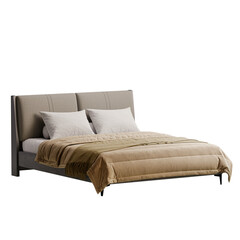 A bed with a white pillow and a brown blanket