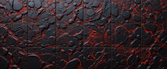 Fiery Lava Rock Tiles Dark Red and Black Swirling Texture Background