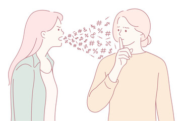 An illustration showing a conversation where one person is talking and the other is calming the situation.