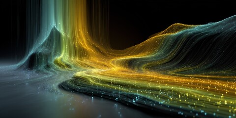 Glowing Digital Waterfall, Cascading Pixels, Abstract Light Flow, Futuristic Design