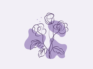 Elegant Line Art Floral Design with Lavender Hues and Abstract Shapes