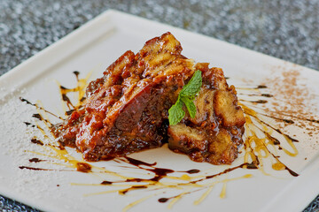 Bread Pudding with Caramel & Chocolate Sauce