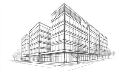 Fototapeta premium Office buildings hand drawn outline doodle icon. City downtown, business center, real estate and rent concept. Vector sketch illustration for print, web, mobile and infographics on white background. 