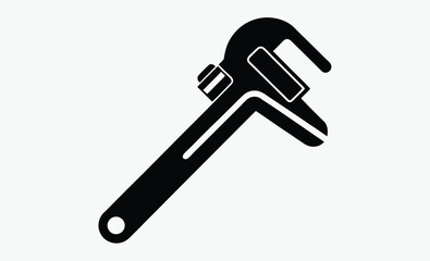 pipe wrench silhouette, plumbing tool icon, adjustable wrench vector, black white wrench