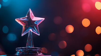 Crystal Star Award Trophy on Dark Background with Red and Blue Lights