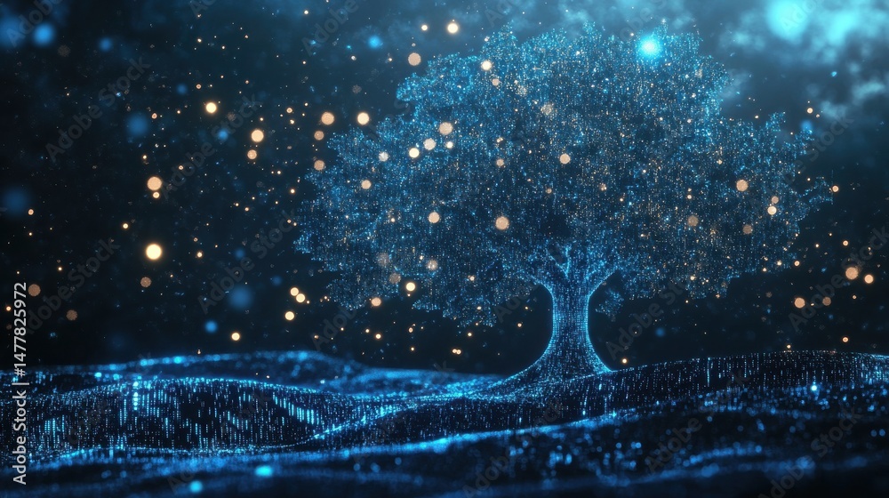 Poster tech tree, abstract data technology and data science illustration.