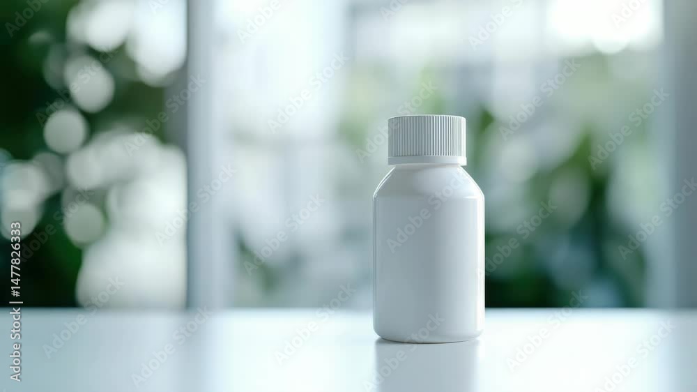 Aufkleber a white bottle sitting on a table with a simple background