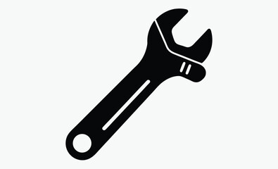 wrench silhouette vector, open end wrench, spanner tool icon, black white wrench, hardware tool graphic, repair tool shape