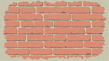 Obraz premium Illustration of a Classic Red Brick Wall with Weathered Edges and Faded Plaster Background. Brick wall background. 