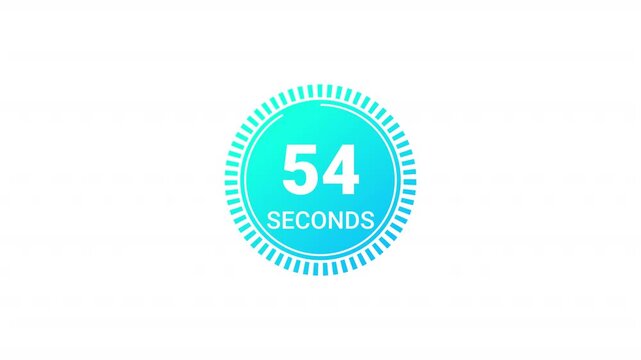One minute countdown timer animation from 60 to 0 on a transparent background, 60 seconds countdown timer with alpha channel, 1 minute circle countdown.	