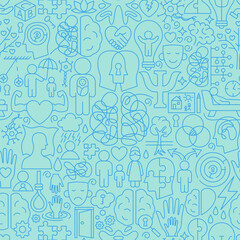 Seamless Pattern Psychology Line. Vector Illustration of Thin Outline Mental Health Texture Background. Therapy Linear Symbols. Wellness and Awareness Month.