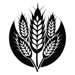 Stylized Black and White Wheat Stalks Graphic inside Circle, Harvest Icon