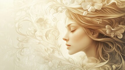 Serene beauty, A portrait of tranquility and artistic grace in neutral tones