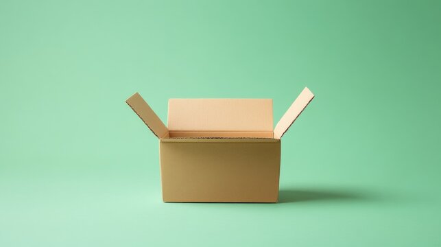 Open cardboard box on mint green background