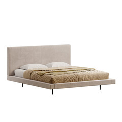 Fototapeta premium A bed with a white comforter and a tan blanket