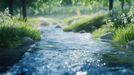 Fototapeta premium A close-up of calming nature sounds represented by soft flowing rivers, peaceful setting, perfect for relaxation,