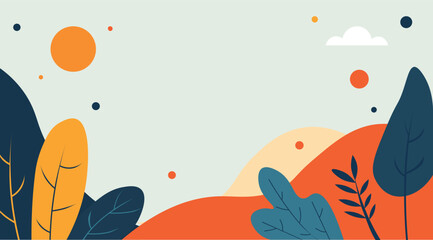 Stylized landscape with abstract geometric shapes and foliage