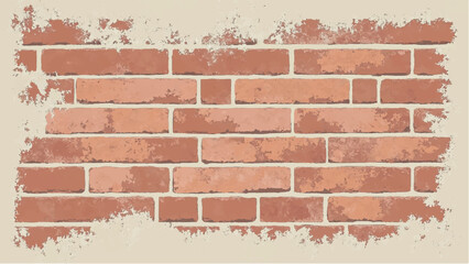 Obraz premium Illustration of a Classic Red Brick Wall with Weathered Edges and Faded Plaster Background. Brick wall background. 