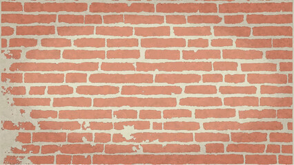 Illustration of a Classic Red Brick Wall with Weathered Edges and Faded Plaster Background.  Brick wall background. 