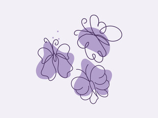 Three Abstract Line Art Butterflies on Lavender Background
