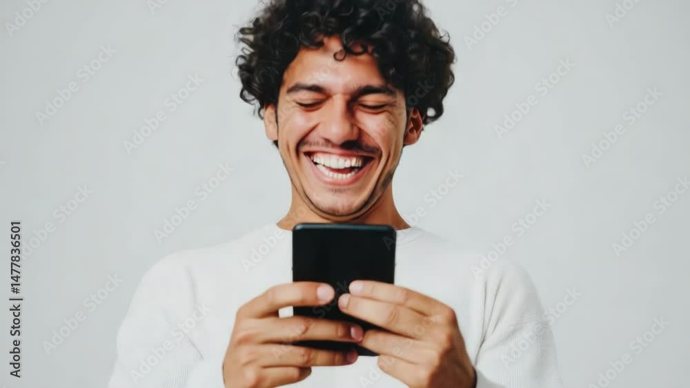 Poster a person enjoying a funny moment on their mobile device