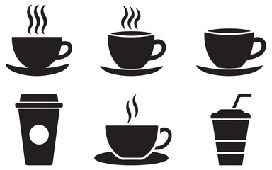 set of hot Coffee Cup & Paper Coffee Cup Icon Isolated  on white background
