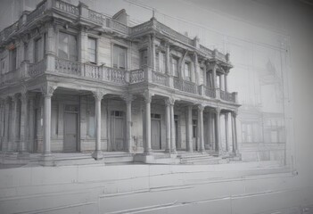 Architectural blueprint overlay on faded photo ,  antique,  floorplan