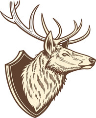 Classic Deer Head Illustration on Plaque: Vintage Wildlife Art for Rustic and Country Decor Themes