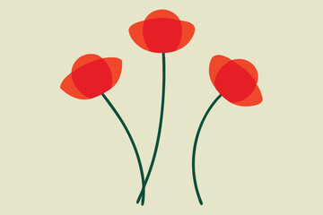ASketched poppies with slim stems