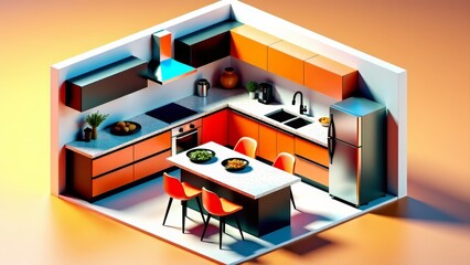 isometric smart kitchen with ar recipe overlay