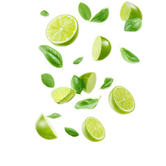 Vibrant Display Of Sliced Limes And Fresh  isolated on a transparent background