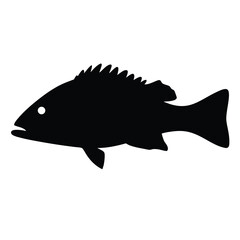 sea bass vector silhouette icon - ideal for fishing logos, seafood icons, and aquatic-themed graphics.