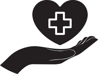 hand holding heart with medical cross symbol, heart with a white cross, hand holding a heart with a white cross, medical, wellness, care design